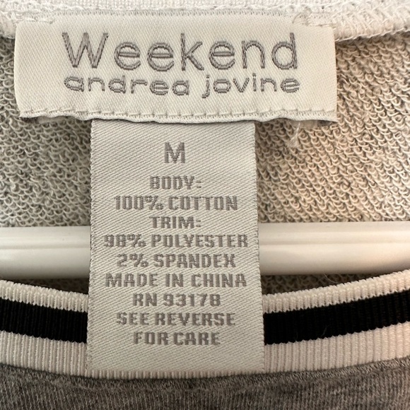 Weekend by Andrea Jovine varsity pullover gray with black white stripe NWT - Picture 6 of 7
